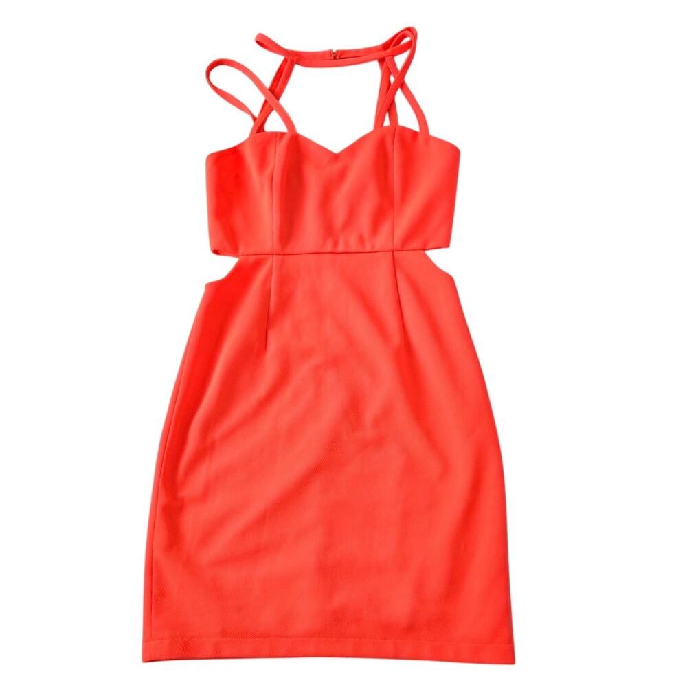Summer Chic Rave Neon Orange Cutout Sweetheart Cage Strap Mini Dress Size Small